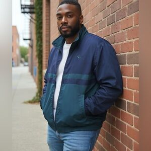 Burt Pulitzer Navy/Green Striped Lined Lightweight Jacket Size XL